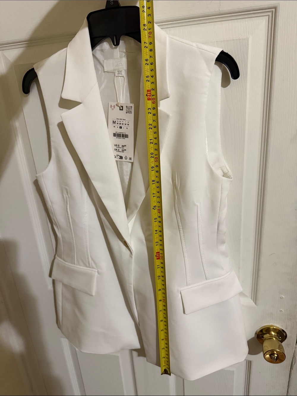 Zara White Sleeveless Blazer Vest with Notched Lapel - Picture 4 of 9